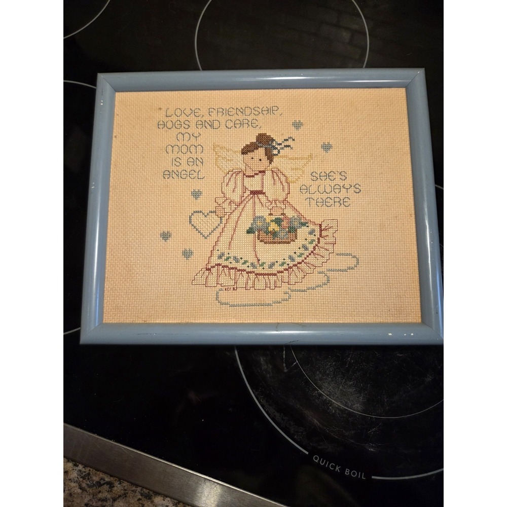 Vintage‎ "Angel Mom" Framed Cross Stitch